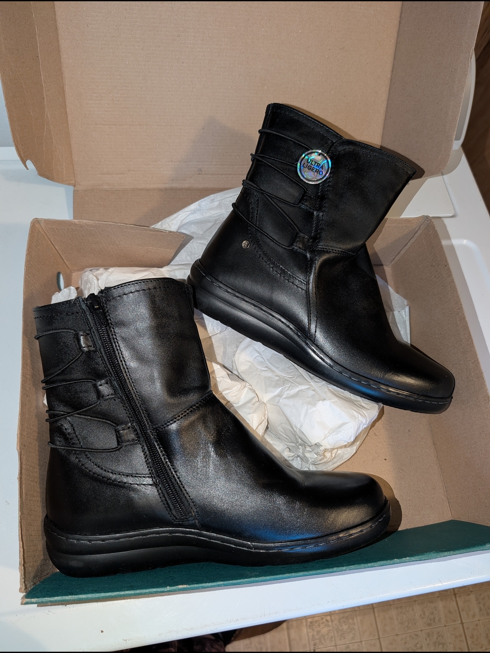 Andrea Comfort Black Leather Boots New Women's Size 9